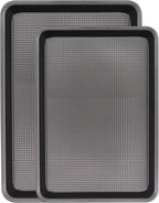 Cookie Sheets for Baking Nonstick, 2 Pack Heavy Duty 0.8mm Dark Gray Sheet Pan Set Quarter(9x13in) & Jelly Roll(10x15in), Diamond Textured Commercial Grade, Small Oven Safe
