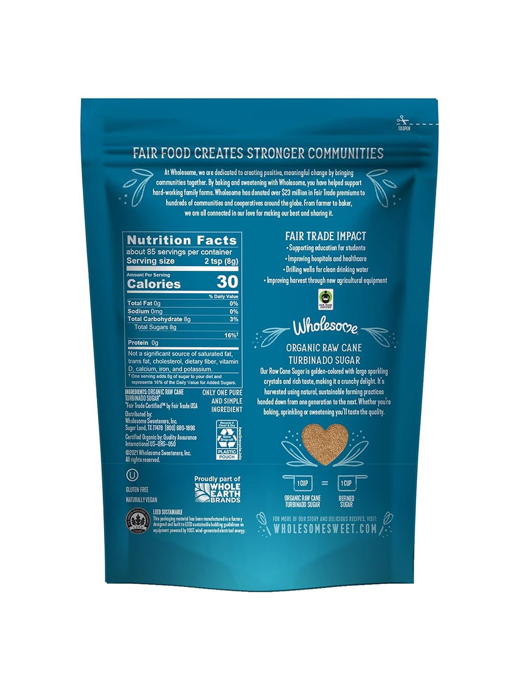 Wholesome Sweeteners 24-Ounce Organic Raw Cane Turbinado Sugar, Fair Trade, Non GMO, Gluten Free & Vegan, 12 Pack
