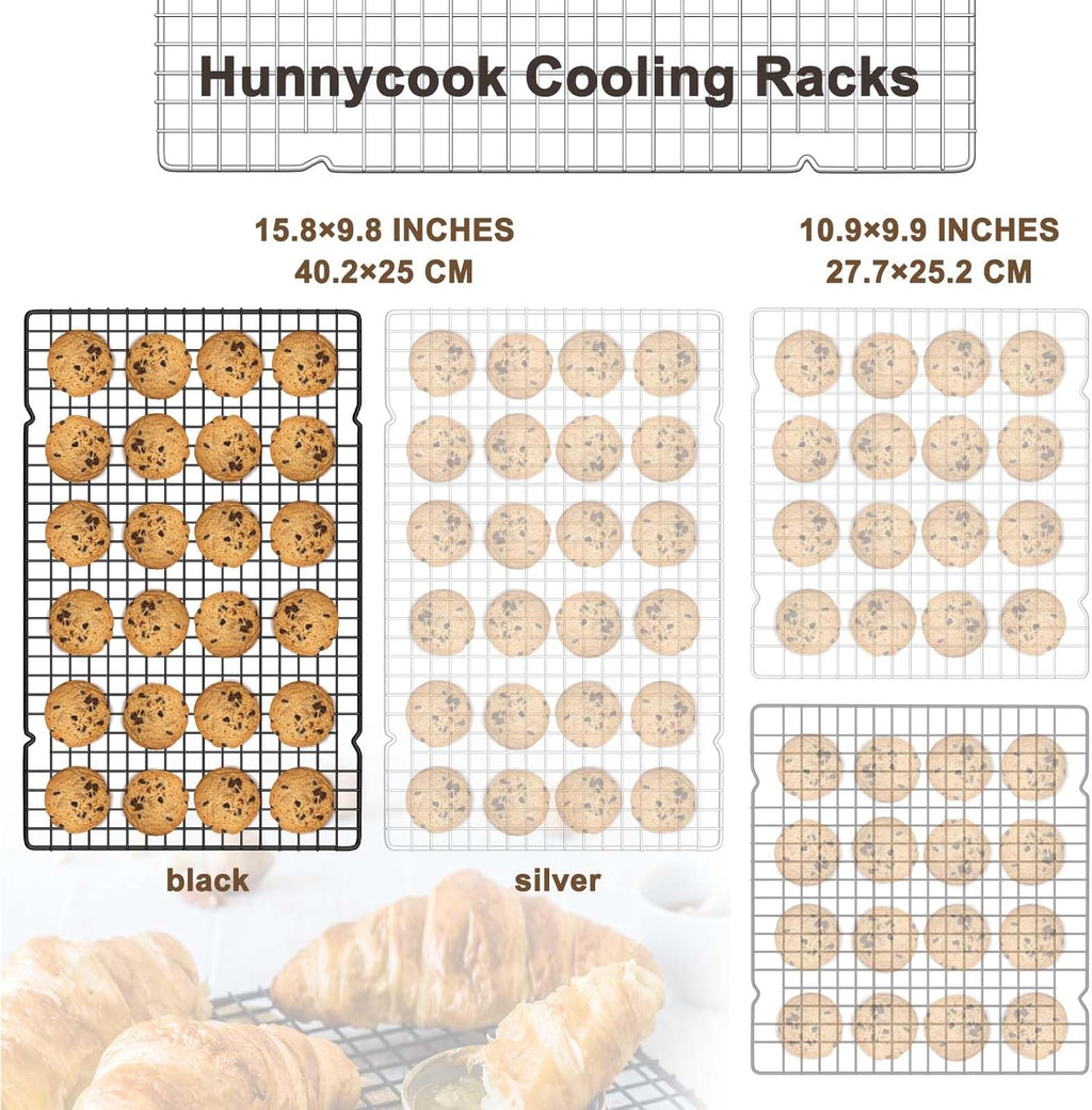 15.8”×9.8” Cooling Rack, 3P Stainless Steel Baking Rack, Oven Safe Cooling Racks for Cooking and Baking, Black Roasting Rack & Wire Rack & Cookie Cooling Rack for Roasting, Grilling, Drying