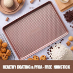 Large Baking Sheet Set (2 Pack) - Half Sheet Pan 17.7x12.2 Inch, 0.8mm Heavy Duty Carbon Steel, Nonstick & Warp Resistant Cookie Sheet for Baking, Roasting, Texture Pattern/Rose Gold