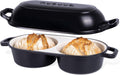 nuovva Dutch Oven for Sourdough Bread Baking – Enamelled Cast Iron Bread Loaf Pot – 500°F Oven Safe Non Stick Bread Pot – Double Round Loaf Space, 16.5cm Diameter, Black