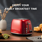 2 Slice Toaster Retro Stainless Steel with Bagel, Cancel, and Defrost Functions, 6 Bread Shade Settings, Extra Wide Slots and Removable Crumb Tray, Red