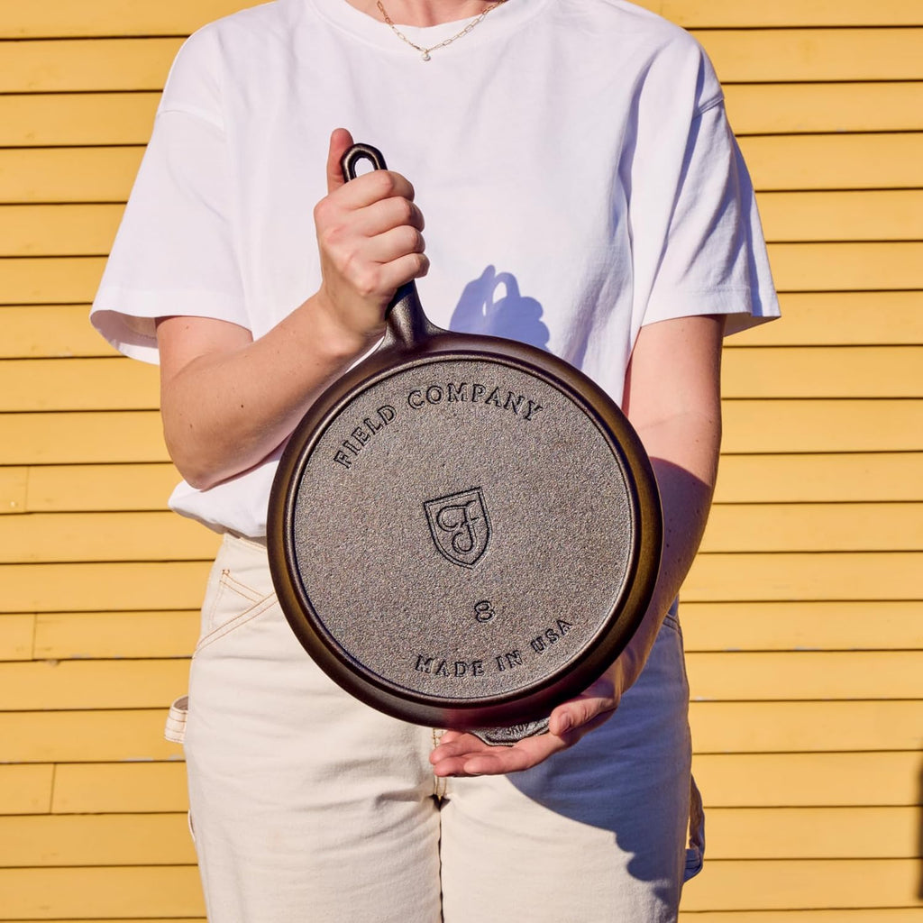 Field Company 10-Inch Cast Iron Skillet – No.8, Lightweight & Smooth, Nonstick, Preseasoned with Organic Oil – Made in USA, Non-Toxic – Vintage Design