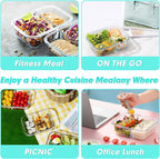 VERONES 10 Pack Glass Meal Prep Containers - 2 Compartment Set, 30 OZ Airtight Glass Lunch Containers with Lids, for Microwave, Oven, Freezer & Dishwasher Friendly, Green