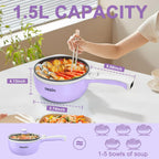 Dezin Hot Pot Electric Upgraded, Non-Stick Sauté Pan, Rapid Noodles Electric Pot, 1.5L Mini Portable Hot Pot for Steak, Egg, Fried Rice, Ramen, Oatmeal, Soup with Power Adjustment