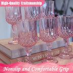Plastic Wine Glasses，Plastic Goblets Vintage Style Cordial Drinking Glasses for Wedding Reception, Grand Event Party Supplies (100, Pink)