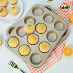 Muffin Cake Pan, 12-Cavity Non-Stick Cupcake Pan Bakeware for Oven Baking Set of 2 (Champagne Gold)