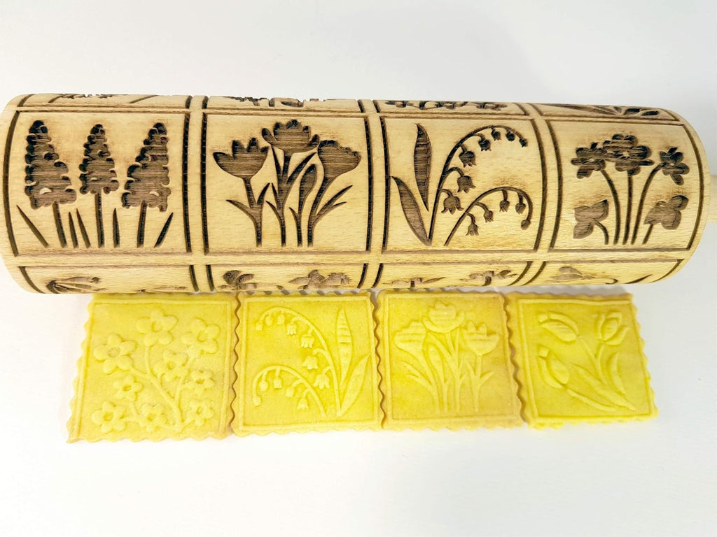 Embossing Rolling Pin SPRING FLOWERS with 16 different spring flowers by Algis Crafts