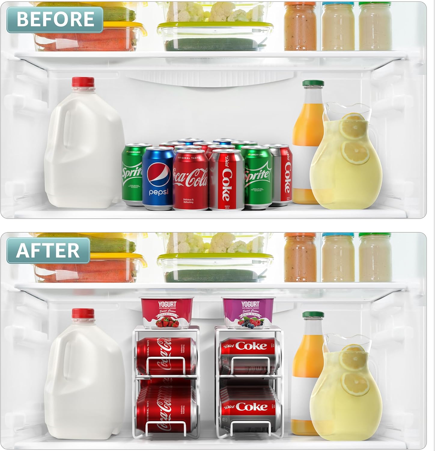 Sorbus Soda Can Rack Beverage Dispenser – Soda Can Organizer Dispenses 12 Standard Size 12oz Soda Cans - Can Organizer for Refrigerator Soda Can Dispenser Rack Organizer (2 Pack, White)