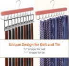 TOPIA HANGER Cedar 2 Pack 2 in 1 Belt Tie Hanger for Closet Max 60 Belts with 60 Ties Capacity, 20 Hooks Belt Tie Racks Hanger for Closet Organizer Storage Curved Fit Belt and Flat Fit Tie - CT60C