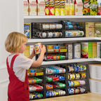2 Pack Stackable Can Organizer for Pantry, Adjustable Can Holder Rack for Canned Food Soda Drink Goods Storage up to 60 Cans Storage, 2-Tier, Black