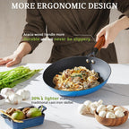 KITESSENSU Enameled Cast Iron Skillets - Non Stick Frying Pans Set with Durable Wooden Handle - 10&12 Inch Titanium Cast Iron Pans for Multi-Cooking - Pre Seasoned Cookware Set - Gradual Cobalt Blue