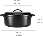 Amazon Basics Round Pre-Seasoned Cast Iron Dutch Oven Pot with Lid and Dual Handles, Heavy-Duty & Large, 7-Quart, Black