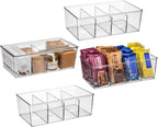 ClearSpace Plastic Pantry Organization and Storage Bins with Dividers & Lids – Perfect Kitchen Organization or Kitchen Storage – Fridge Organizer, Refrigerator Bins, Cabinet Organizers, 4 Pack