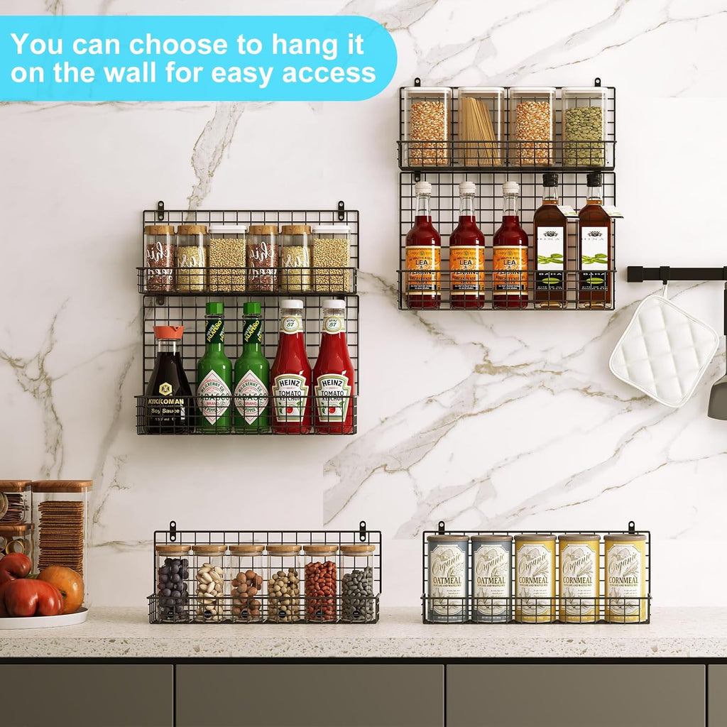 JKsmart High Capacity 6-Tier Spice Rack Organizer with Door Hook, Wall-Mounted & Over-the-Door for Kitchen Pantry Cabinet - Black