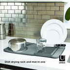 Umbra Udry Mini Dish Rack and Drying Mat, Charcoal, 20 x 13,