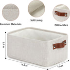 DULLEMELO fabric storage baskets | 11.8x7.9x5.1 inch small baskets for organizing Closet Set of 2 cloth storage baskets | rectangle storage basket with PU Handles (Beige)