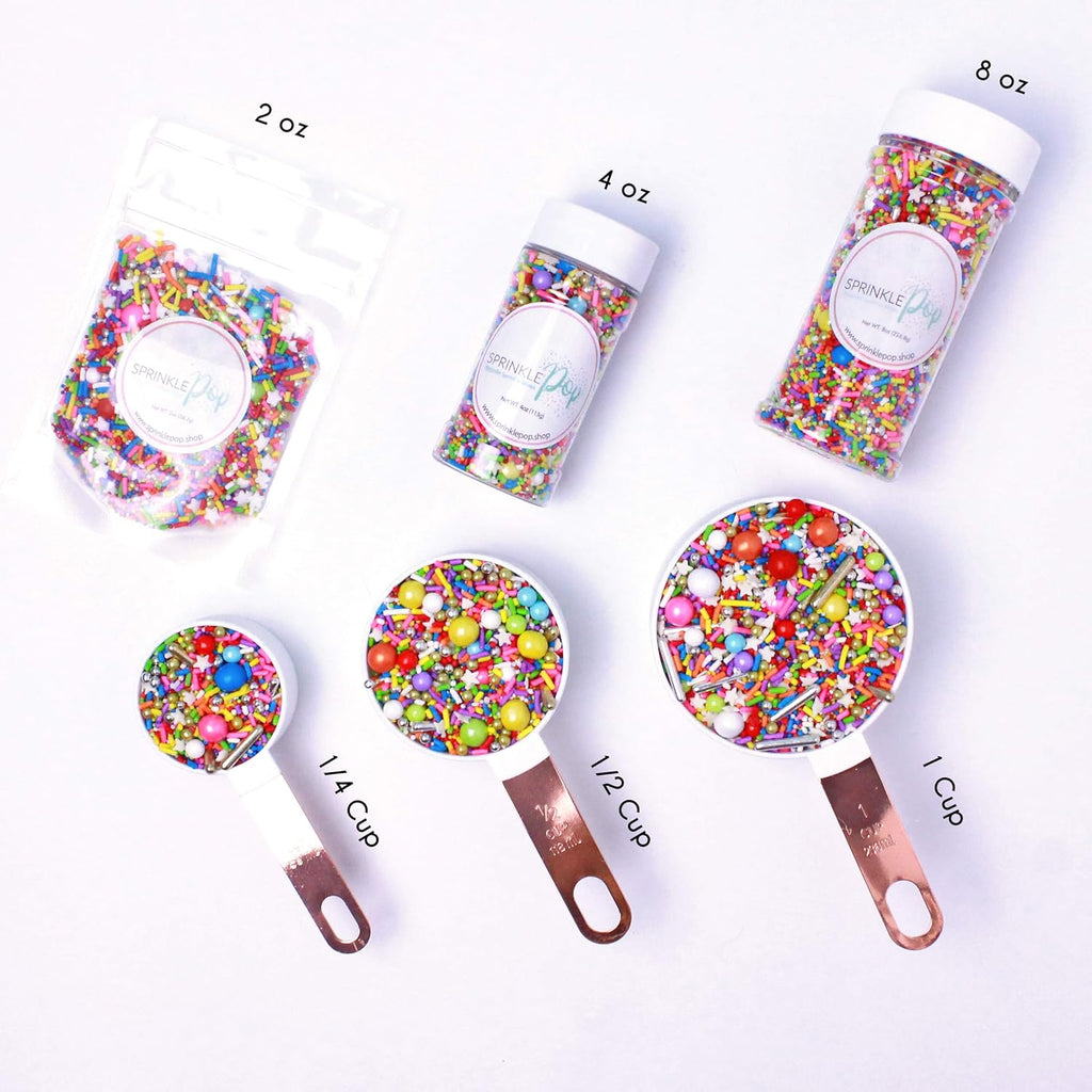 Sprinkle Pop Bell Of The Ball Princess Sprinkle Mix| Yellow Sprinkles with Red, Gold Pops & ~6 Red Roses Royal Icing| Birthday Sprinkles Made in USA for Decorating Cakes Cupcakes Cookies Donuts, 2oz