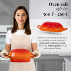 Dutch Oven For Sourdough Bread Baking – Enamelled Cast Iron Bread Loaf Pot – Oven Safe Non Stick Bread Pot – Rectangular, Orange, 24cm x 16cm – by Nuovva