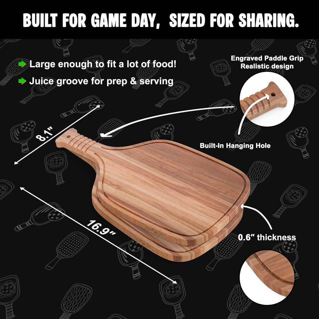 New – Set of 2 Pickleball Paddle Charcuterie & Cheese Boards – Acacia Wood Cutting Boards (16.9” x 8.1”) Serving Tray. Pickleball Gifts for Men or Women, Pickle Ball Plates, Pickle Ball Accessories