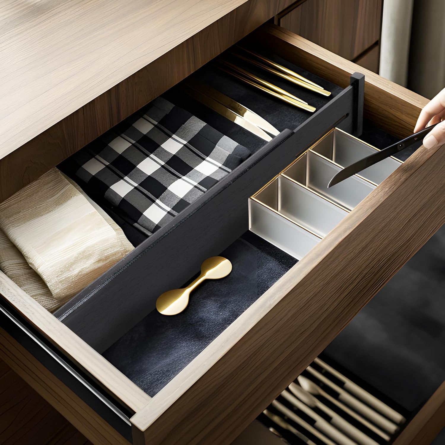 Utoplike Bamboo Drawer Dividers Large, 4'' High Adjustable Kitchen Drawers Organizers for Clothing, Spring Loaded, Works in Bathroom, Dresser, Desk, 4 PCS, Black