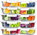 VERONES 10 Pack Glass Meal Prep Containers 2 Compartment Set, 30 OZ Airtight Glass Lunch Containers, Food Storage Containers with Lids, for Microwave, Oven, Freezer & Dishwasher Friendly，White
