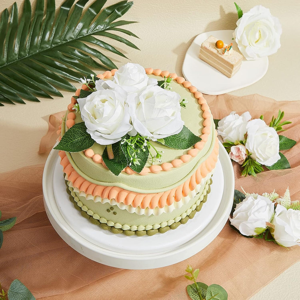 Taiyin 9 Pcs Flower Cake Topper Boho Cake Decorations Eucalyptus Flowers Floral Decorations for Women Wedding Birthday Party Anniversary(White)