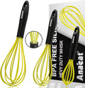 Anaeat Silicone Whisk, Thick Stainless Steel Wire Inner Heat Resistant - Kitchen Whisks for Non-Stick Cookware, Balloon Egg Beater for Whisking, Blending, Beating, Frothing & Stirring (Yellow)