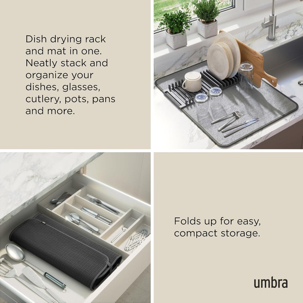Umbra 330720-149 UDRY Drying Rack and Microfiber Dish Mat, 24 x 18 Charcoal