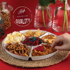 Plasticpro 6 Sectional Round Plastic Serving Tray/Platters White & Silver Pack of 8