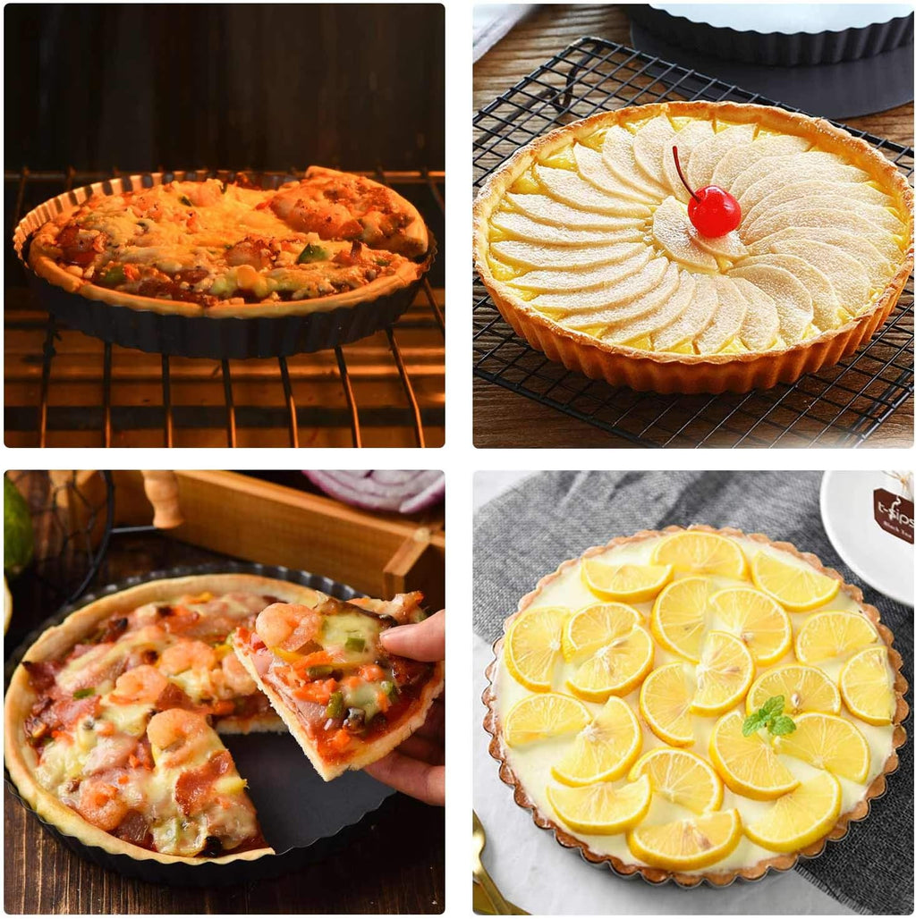 Beasea Mini Tart Pans for Baking, 2pcs 8 Inch Tart Pan with Removable Bottom Small Non Stick Carbon Steel Quiche Pie Pans for Oven Baking