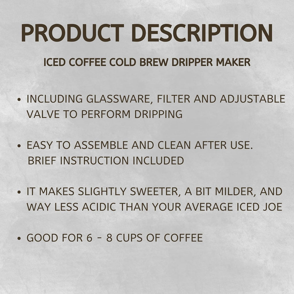 Nispira Iced Coffee Cold Brew Drip Tower Coffee Maker Wooden, 6-8 cup, Grey