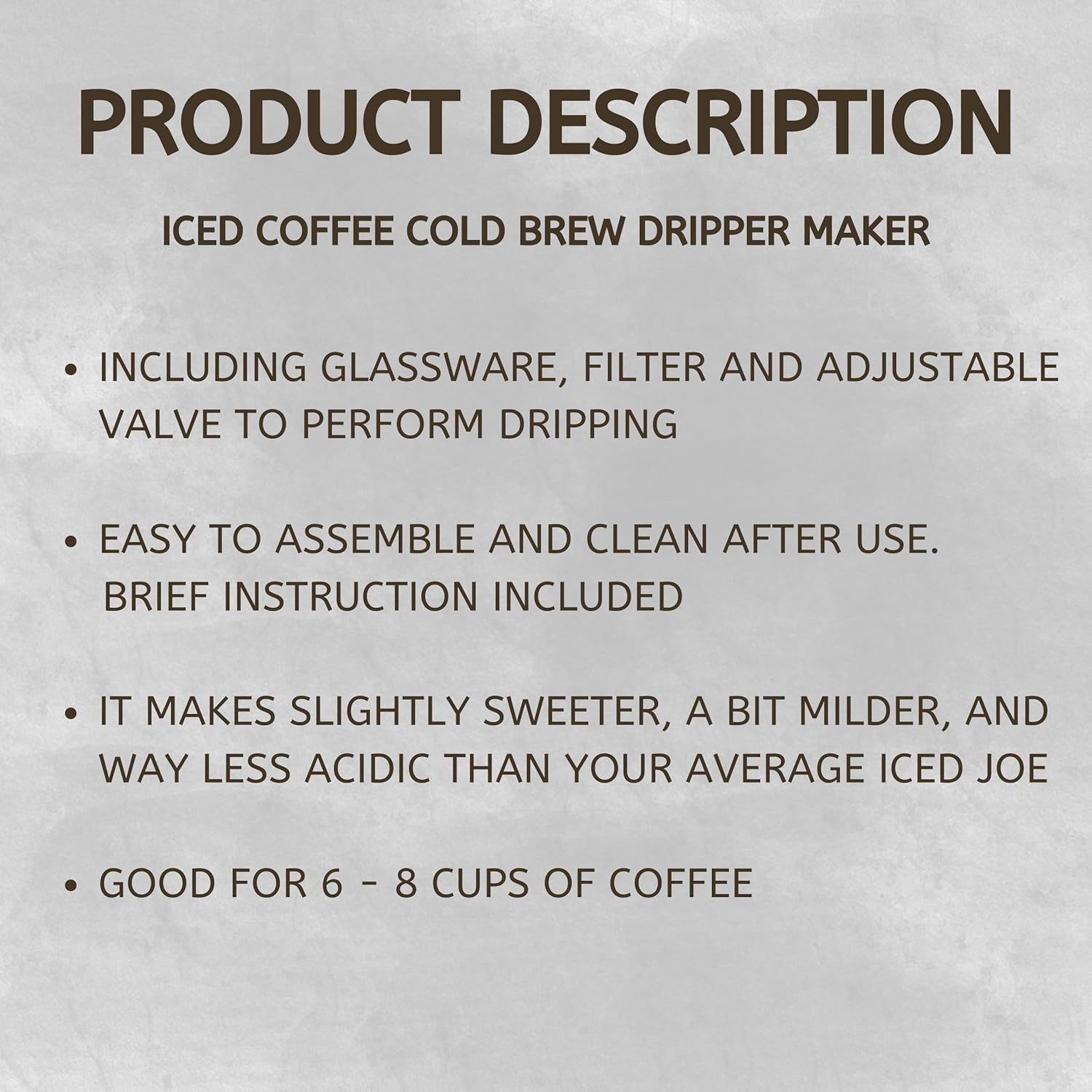 Nispira Iced Coffee Cold Brew Drip Tower Coffee Maker Wooden, 6-8 cup, Grey