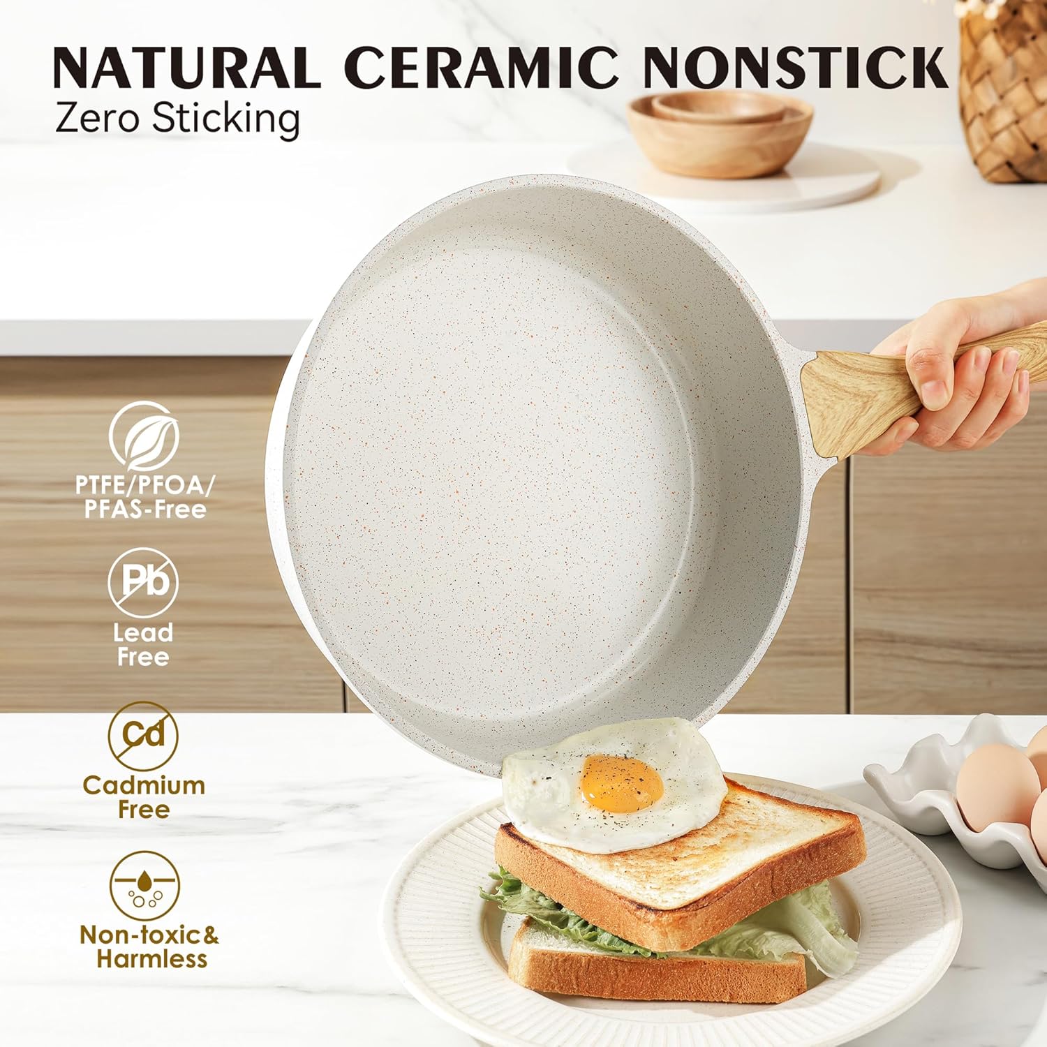 SENSARTE Nonstick Ceramic Cookware Set 23-Piece, Healthy Pots and Pans Set, Non-toxic Kitchen Cooking Set with Stay-Cool Handles, Silicone Utensils and Pot Protectors, PFAS & PFOA Free