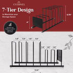 Cuisinel Pot Lid and Dish Organizer Rack - Matte Black Kitchen Storage/Organization Stand - 7-Tier Cabinet/Counter, Cookware, Pots and Pan Lids/Covers, Cutting Board Holder Organizer