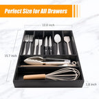 Bellsal Bamboo Silverware Drawer Organizer, Utensil Kitchen Drawer Organizer, Utensil Holder Cutlery Tray with Grooved Drawer Dividers for Kitchen Utensils and Flatware Bedroom Office (7 Slot, Black)