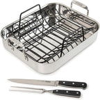 Viking 3-Ply Stainless Steel Roasting Pan with Nonstick Rack and Carving Set, 16 x 13 Inch Kitchen Cookware, Great for Turkey, Dishwasher and Oven Safe, Induction Ready, SIlver