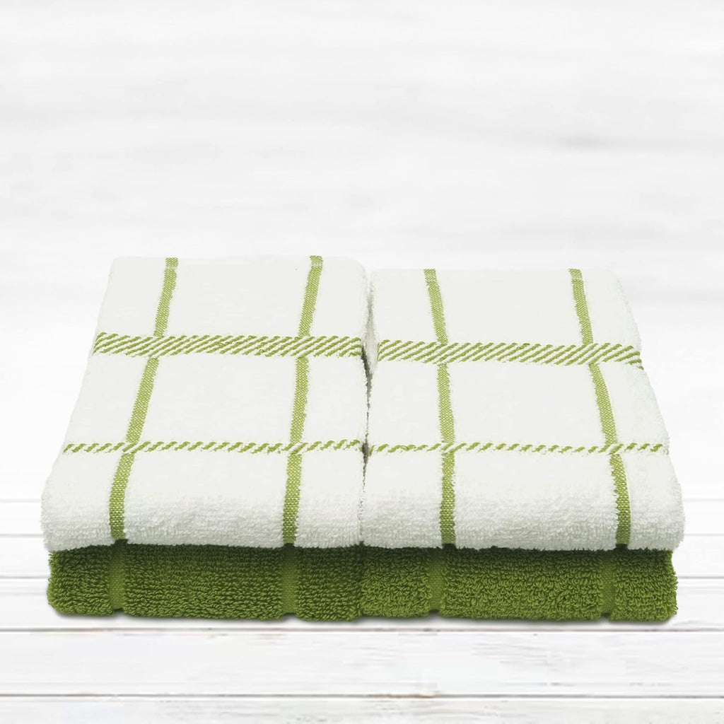 100% Cotton Terry Dish Towels, 4 pack16 x26 Inches, Super Soft and Absorbent Kitchen Towels, Perfect for Kitchen Cleaning and Dish Washing | Green