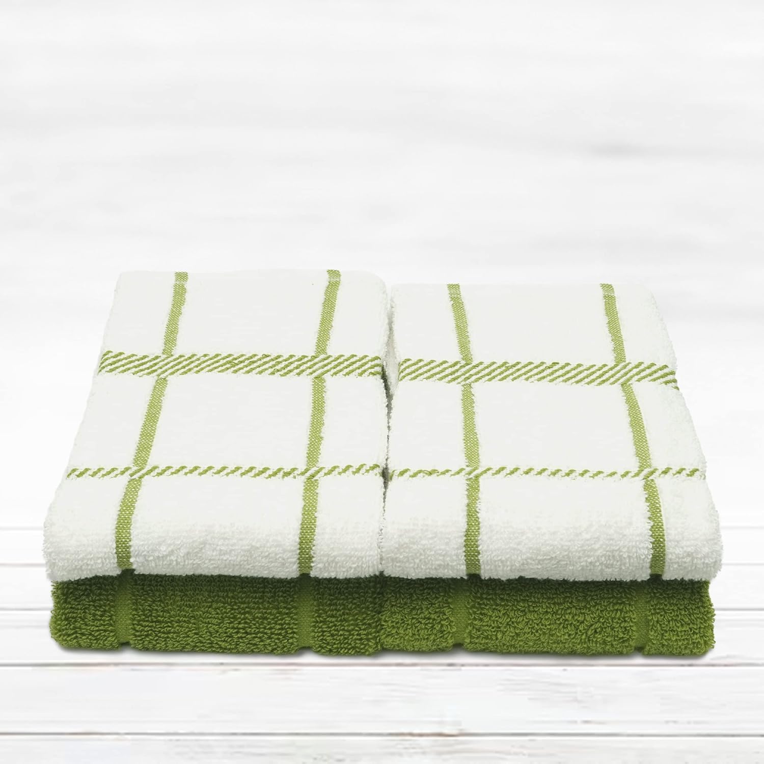100% Cotton Terry Dish Towels, 4 pack16 x26 Inches, Super Soft and Absorbent Kitchen Towels, Perfect for Kitchen Cleaning and Dish Washing | Green