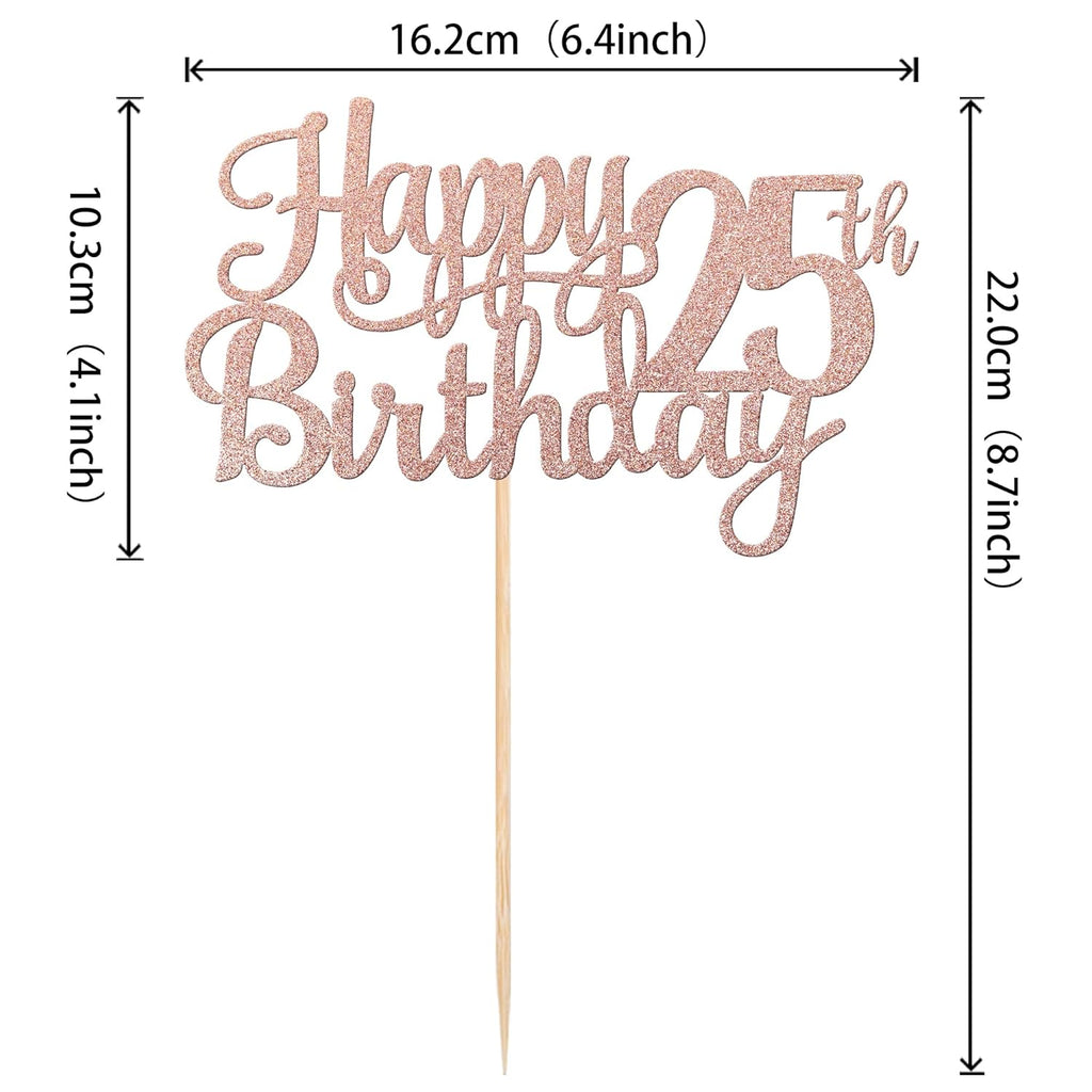 1 PCS Happy 25th Birthday Cake Topper Glitter Cheers to 25 Years Birthday Cake Pick 25 Fabulous Cake Decoration for Happy 25th Birthday Theme Party Decorations Supplies Rose Gold