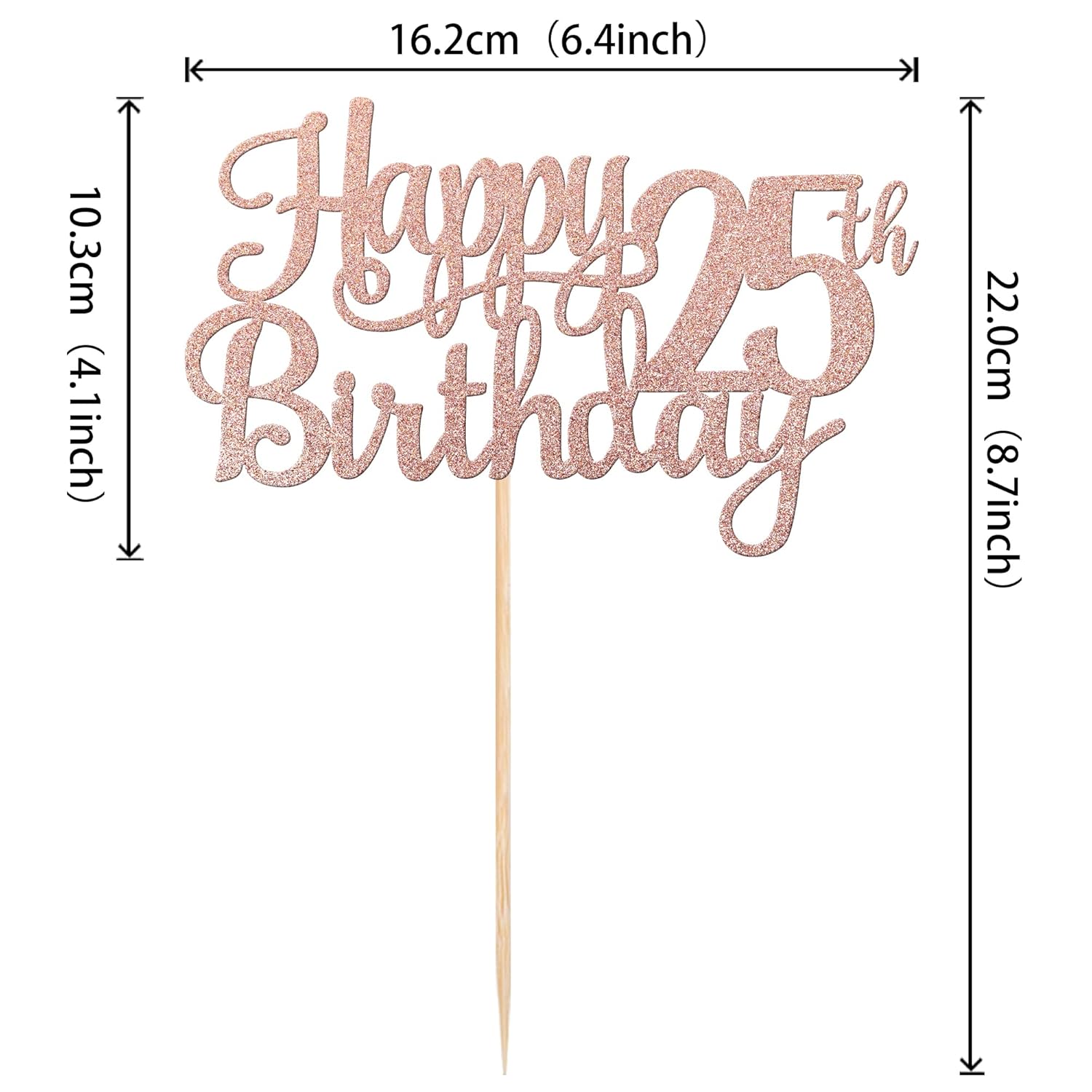 1 PCS Happy 25th Birthday Cake Topper Glitter Cheers to 25 Years Birthday Cake Pick 25 Fabulous Cake Decoration for Happy 25th Birthday Theme Party Decorations Supplies Rose Gold