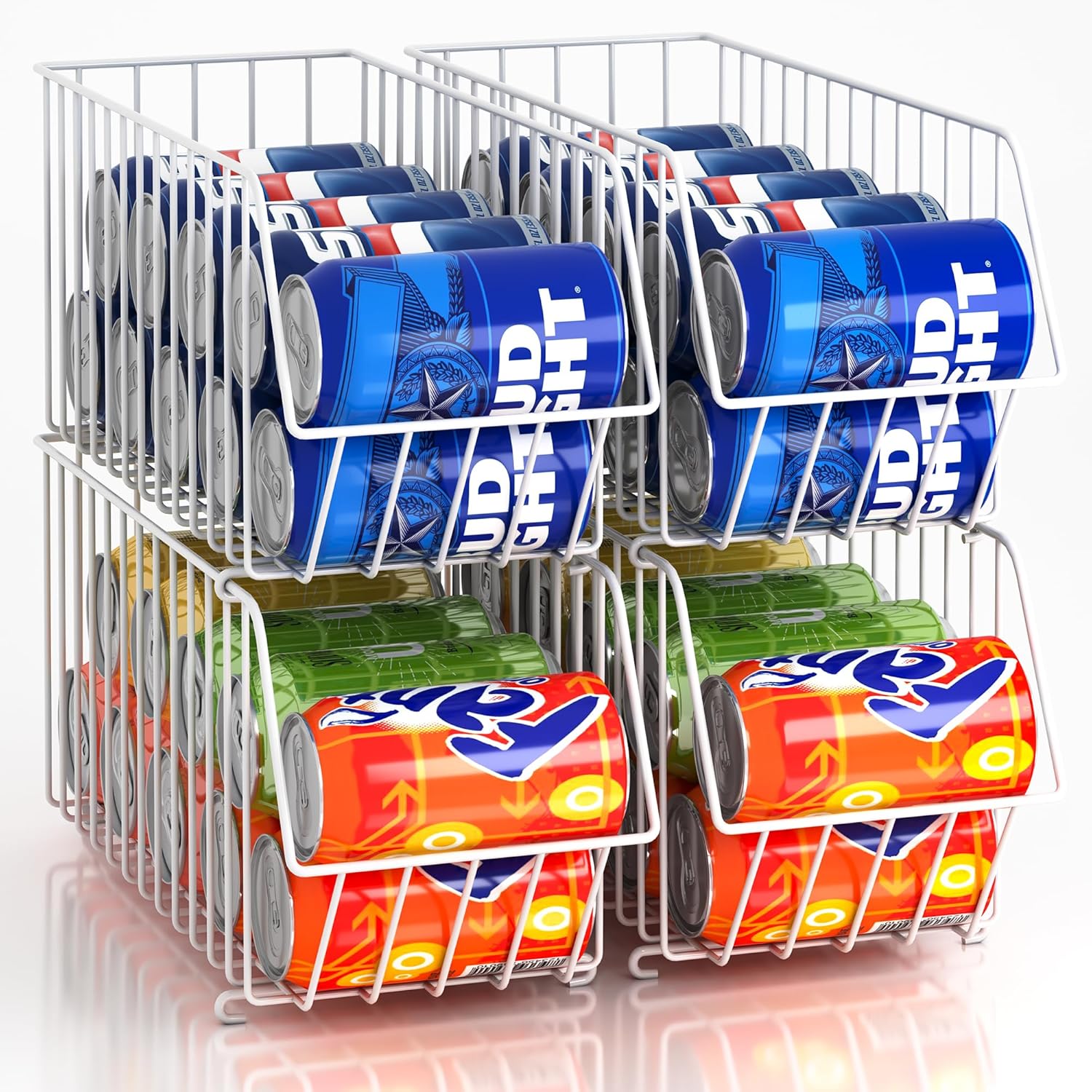 4 Tier Stackable Can Organizer For Pantry, Canned Goods Organizers And Storage For Kitchen, Soup Soda Can Dispenser For Pantry (L 15.35in X W 5.78in X H 25.59in) (white, 4-pack)