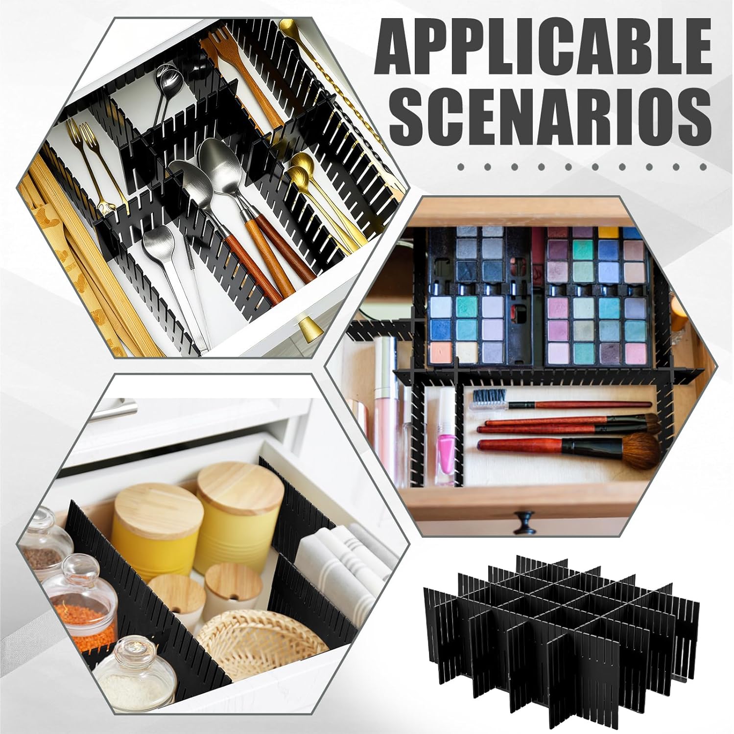 Blosssound 15pcs 5.12x 15 Tall Drawer Divider Adjustable Drawer Organizer DIY Ultra Deep Storage Organizer Separator with Fixed Buckle for Underwear Socks Dormitory Office Kitchen Bedroom(Black)