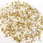 Weraru White Deluxe Gold Sprinkles Candy Mixing Size Baking Edible Cake Decorations Cupcake Toppers Cookie Decorating Celebrations Wedding Shower Party Chirstmas Supplies 130g/ 4.58oz
