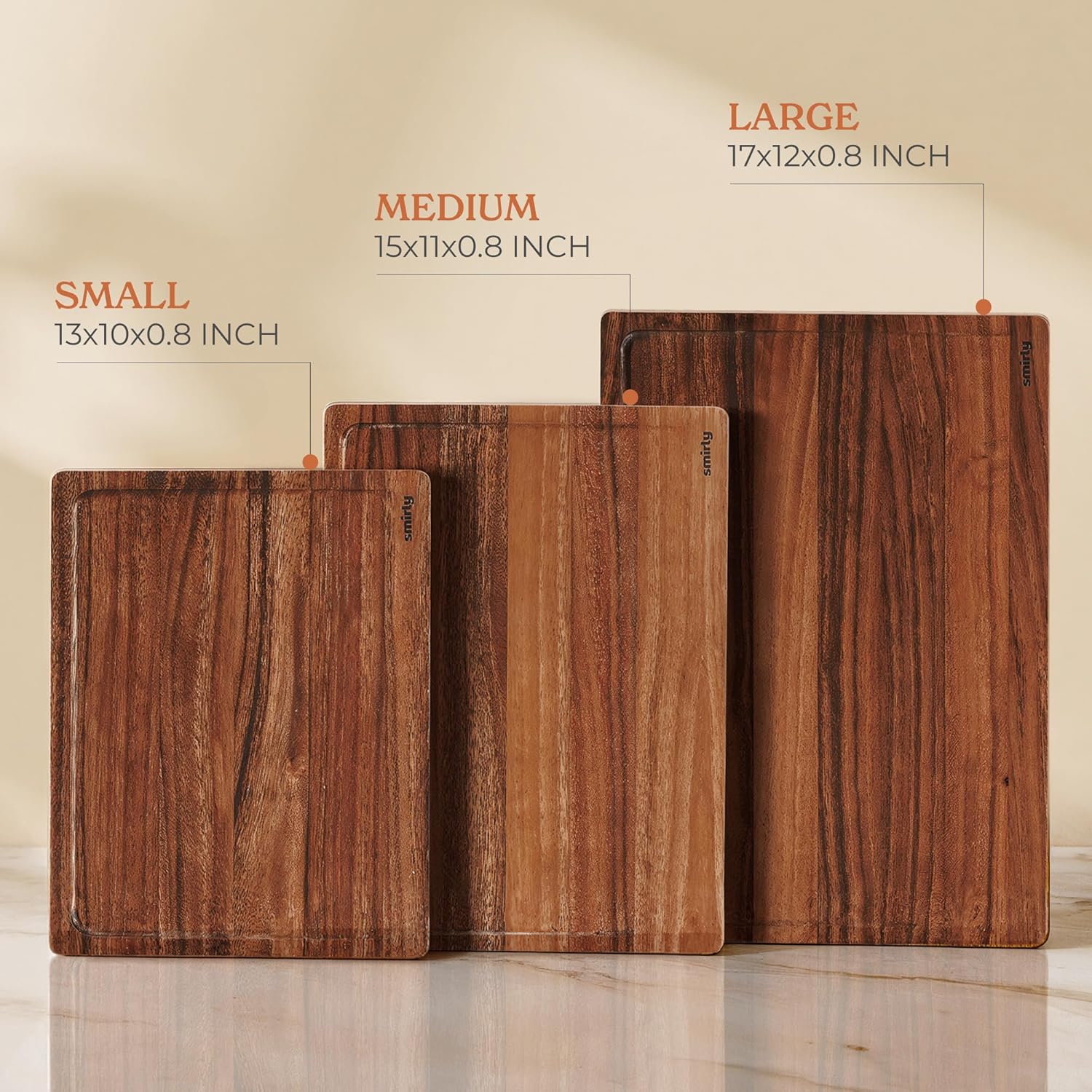 SMIRLY Walnut Wood Cutting Boards for Kitchen, Set of 3 Large - Small, Walnut Wooden Cutting Board Set with Deep Juice Grooves, Non Toxic Serving Tray