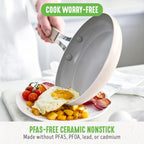 GreenLife 8” & 10” 2 Piece Nonstick Ceramic Frying Pan Set, Lightweight Healthy PFAS-Free Skillets, Dishwasher & Oven Safe, Durable Body, Silicone Stay-Cool Handles, Easy Release, Taupe