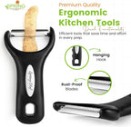 Spring Chef Stainless Steel Swivel, Y & Julienne Vegetable Peelers for Kitchen, Potato Peelers with Soft Grip Handles, Kitchen Utensils Set of 3 for Fruits, Veggies, Apple, Carrot, Cucumber - Black