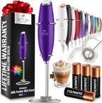 Zulay Kitchen Powerful Milk Frother Wand With 4 AA Duracell Batteries - Ultra Fast Handheld Drink Mixer - Electric Whisk Foam Maker for Coffee, Lattes, Cappuccino, Matcha & Creamer -