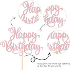 1 PCS Happy Birthday Cake Topper Glitter Happy Birthday Cake Pick Bunting Decor for Anniversary Celebrating Happy Birthday Party Cake Decorations Supplies Light Pink