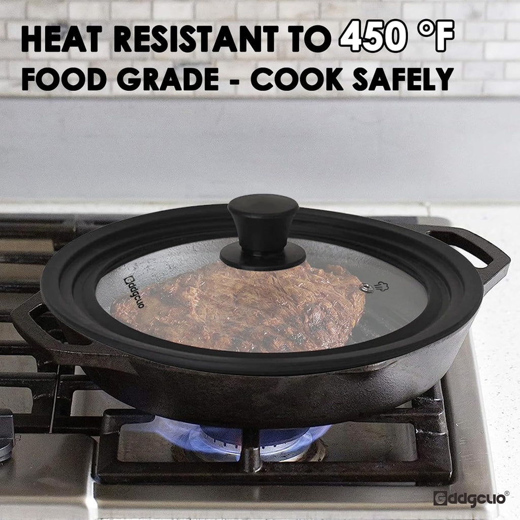 Universal Pan Lids, Silicone Pot lids for Pots, Pans & Skillets - Fits 11", 12" & 13" Diameter Cookware, Replacement Frying Pan lid, Dishwasher Safe (Black)